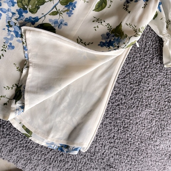 Reformation Constance Top Blue White Floral Puff Sleeve Blouse Size 12 - Picture 6 of 14